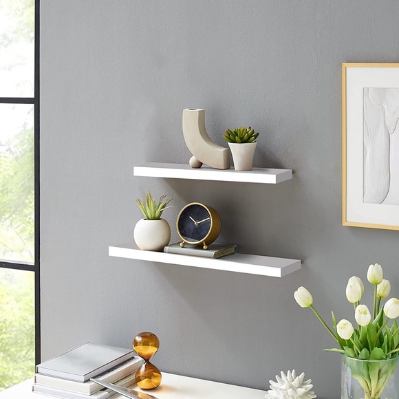 Wall Mounted Wooden Shelf Storage Rectangular Floating Shelves White Set of 3 - Picture 3 of 8